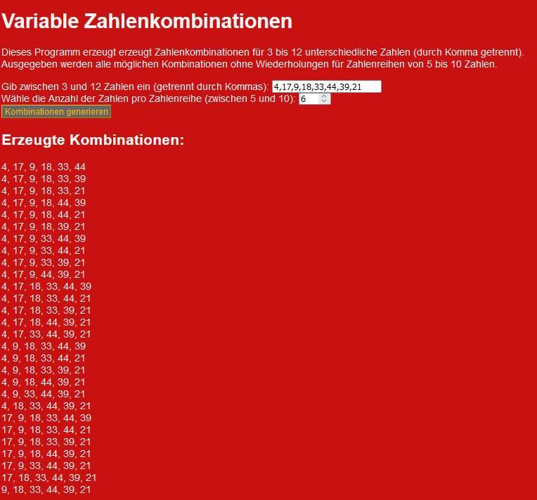 zahlenkombinationen generator